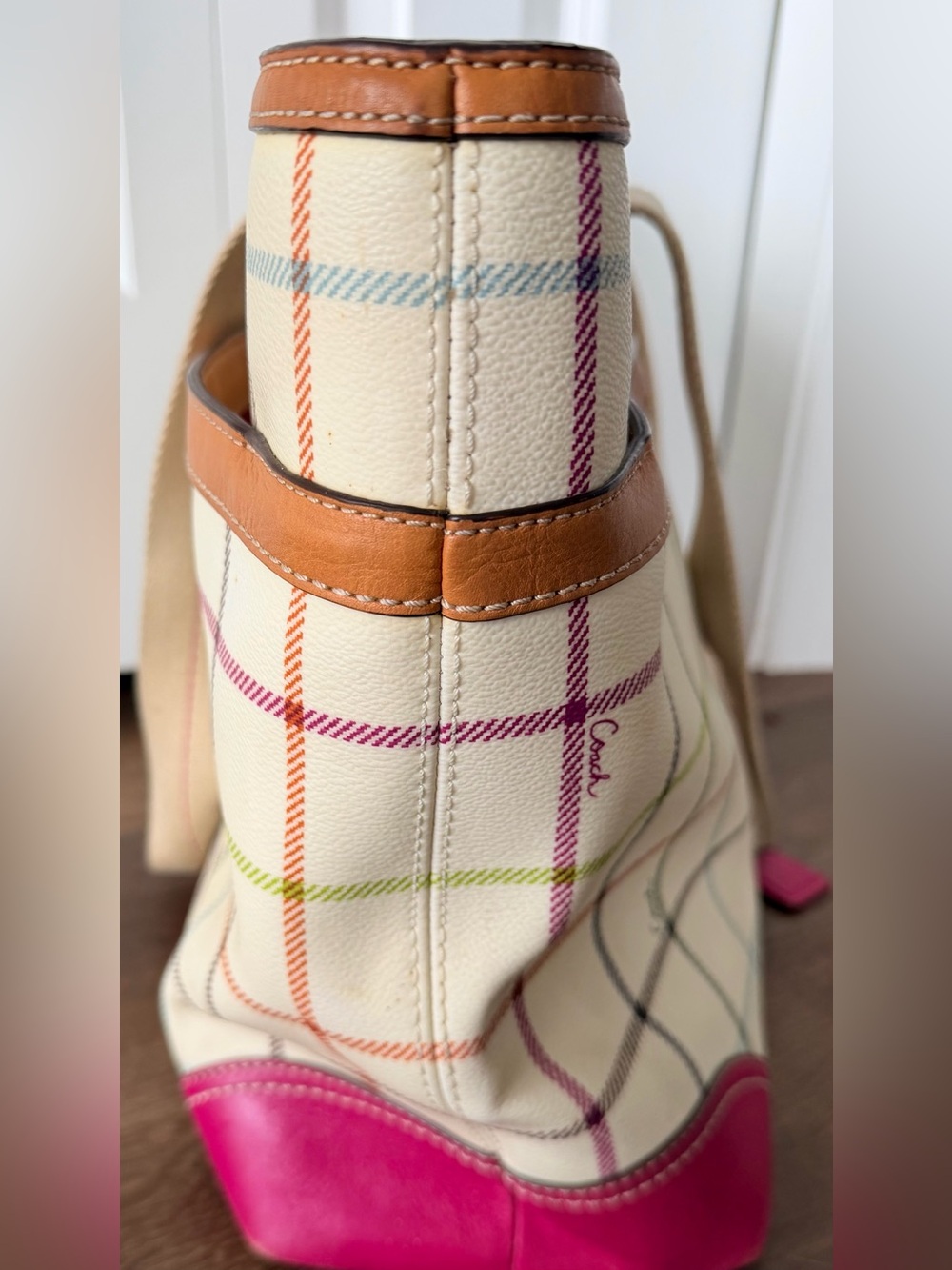COACH | Heritage Stripe Tattersall Plaid Tote | Plaid Shoulder Bag | Travel Tote - Picture 9 of 17